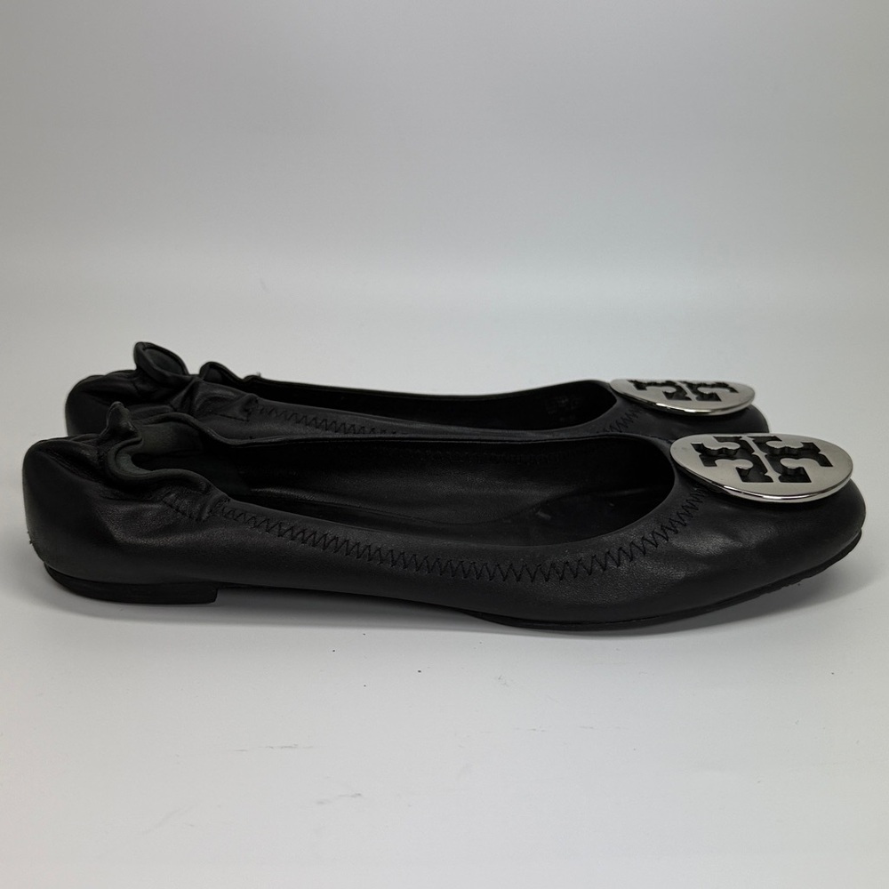 Tory Burch Reva Leather Travel Ballet Flat Black Silver Size 8 1/2 - Picture 8 of 8